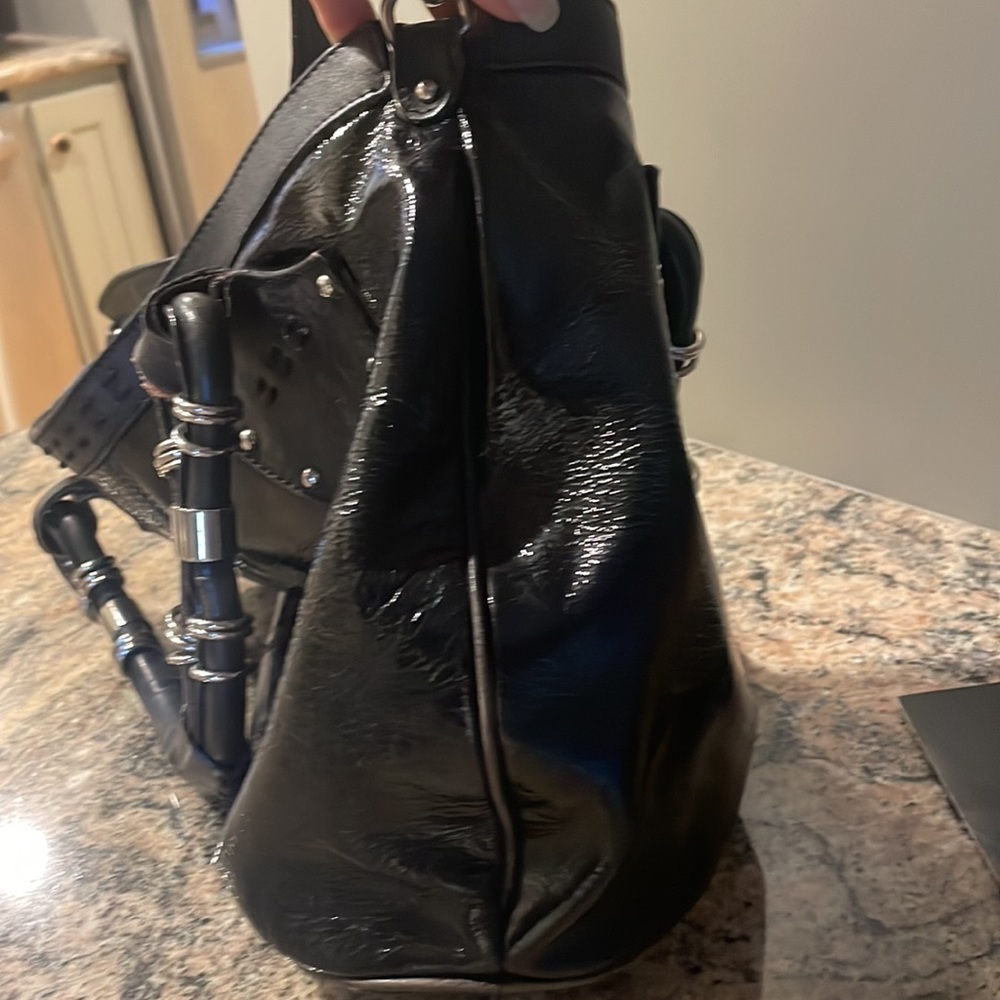 Donald J Pliner Patent Black Leather Handbag - Picture 12 of 15